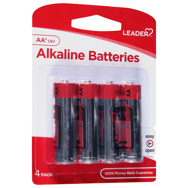 Image for Leader Batteries, Alkaline, AA, 1.5 Volt, 4 Pack, 4ea from Nambe Drugs