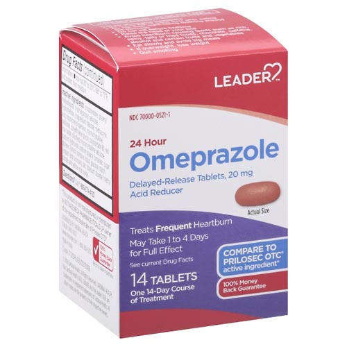 Image for Leader Omeprazole, 24 Hour, 20 mg, Delayed-Release Tablets,14ea from Nambe Drugs